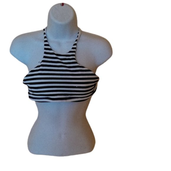 BARBIE CORE VITAMIN A  Black White Striped Bikini Swim Suit Top Fits XS - Picture 2 of 5